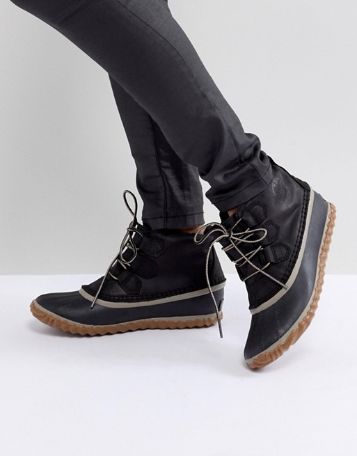 Sorel Out N About Black Leather Waterproof Flat Boots | ASOS