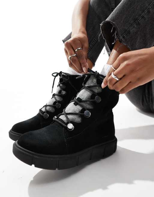 Sorel Sorel Explorer III Joan WP waterproof leather snow boots in black ASOS