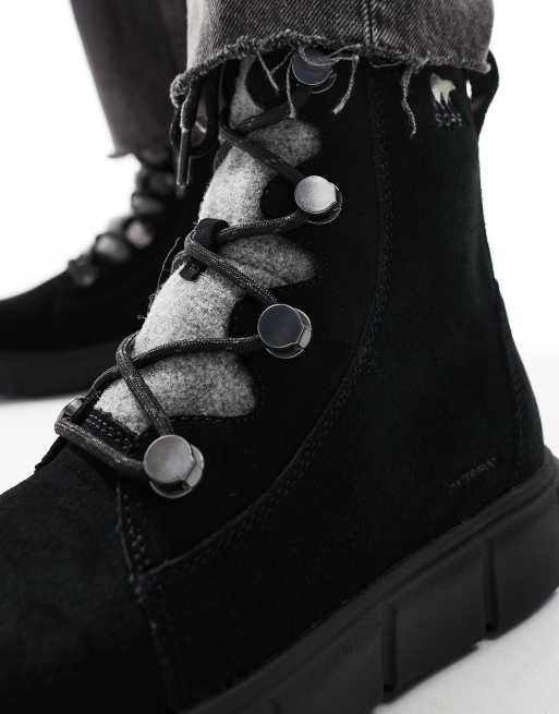 Sorel Sorel Explorer III Joan WP waterproof leather snow boots in black ASOS