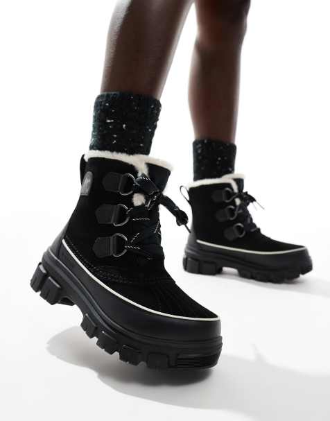 Sorel Torino V waterproof fleece lined faux fur leather snow boots in black and fawn - view 1