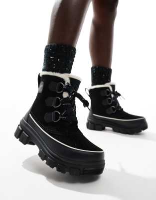 Sorel Sorel Torino V WP waterproof fleece lined faux fur leather snow boots in black and fawn