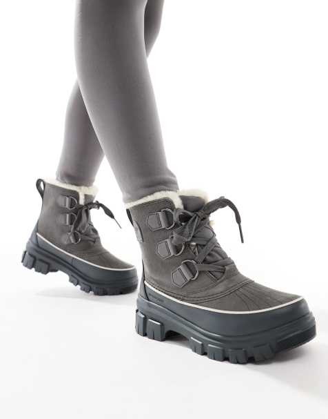 Sorel Torino V WP waterproof fleece lined faux fur leather snow boots in quarry and grill grey - view 1