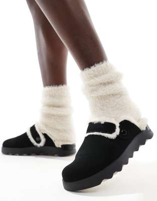 Sorel Sorel Viibe Cozy faux fur suede clogs in black and natural