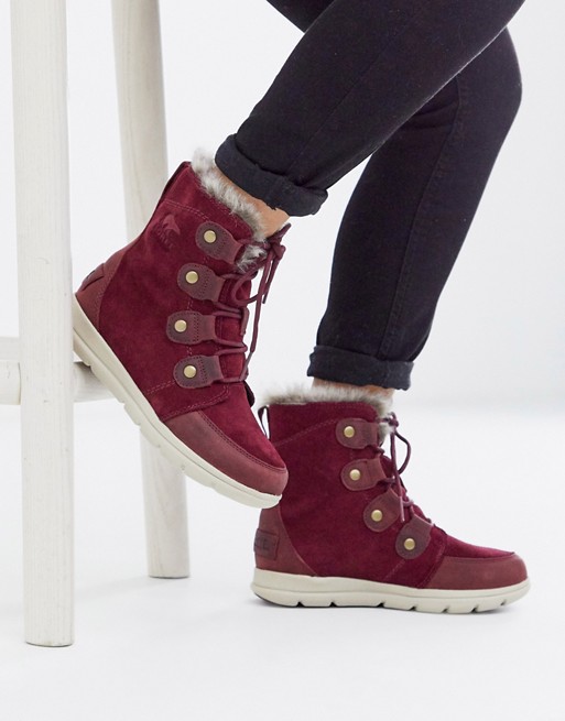 Sorel waterproof explorer lace up lined boot in red