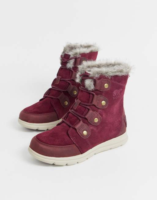 Sorel waterproof explorer lace up lined boot in red