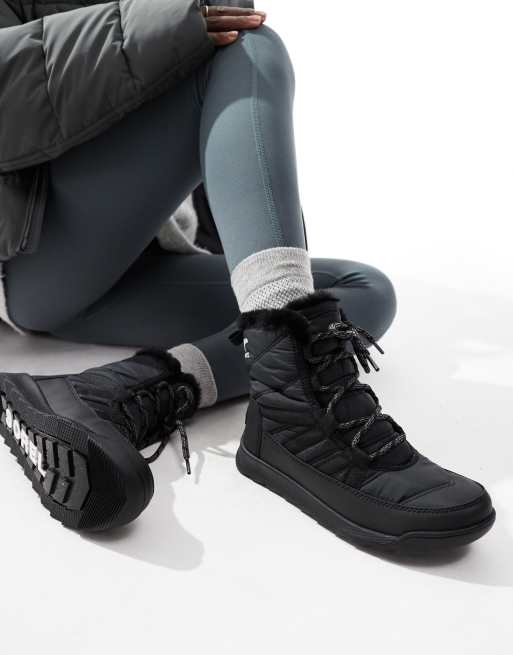Sorel Whitney II Plus waterproof lace up snow boots in black and quarry ASOS
