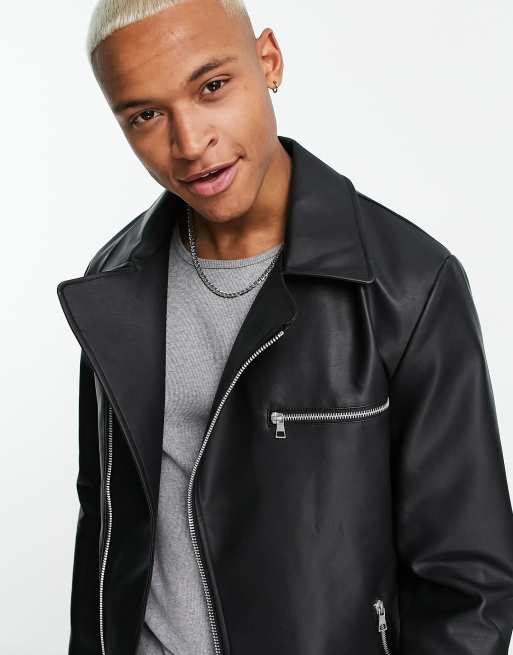 Sort bikerjakke i imiteret læder fra ASOS DESIGN, 3 af 4