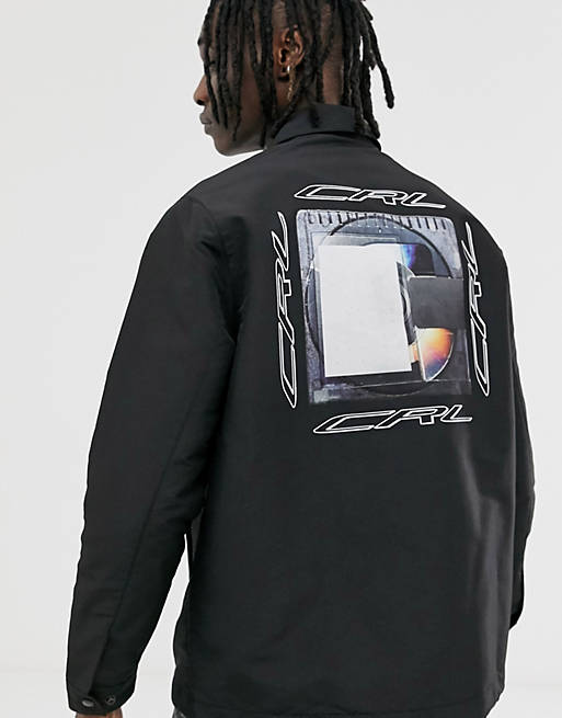 kapacitet godt adelig Sort coach-jakke med print på ryggen fra CRL By Corella | ASOS