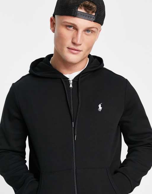 Sort hættetrøje med fuld lynlås og spillerlogo fra Polo Ralph Lauren