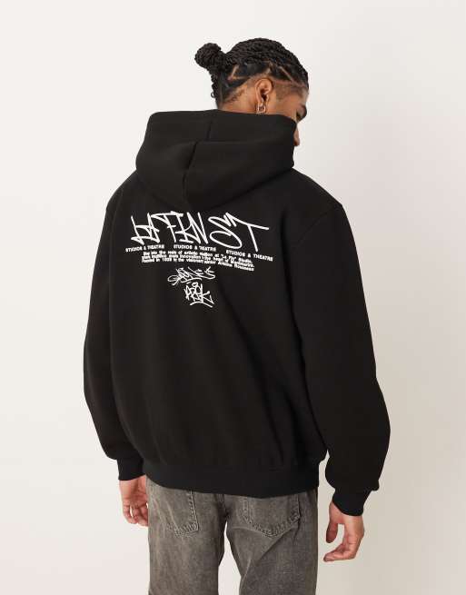 Sort oversized hættetrøje med tekst-print fra ASOS DESIGN