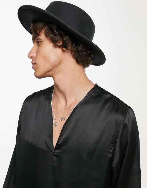 Sort satinskjorte til at trække over hovedet med regulær pasform fra ASOS DESIGN, 3 af 4