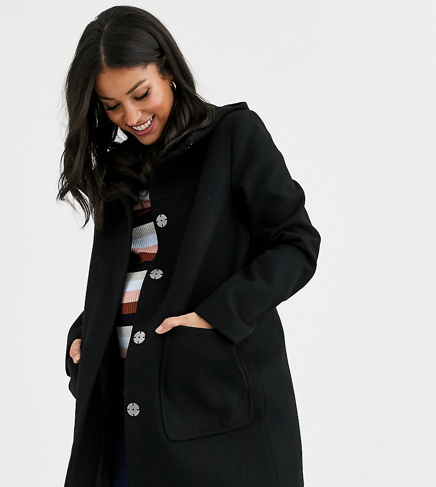 Sort, smal frakke med hætte fra ASOS DESIGN Maternity
