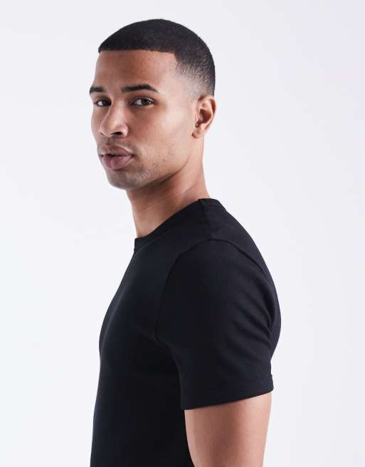 Sort tætsiddende ribstrikket t-shirt fra New Look , 4 af 5