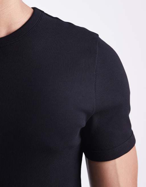 Sort tætsiddende ribstrikket t-shirt fra New Look , 5 af 5