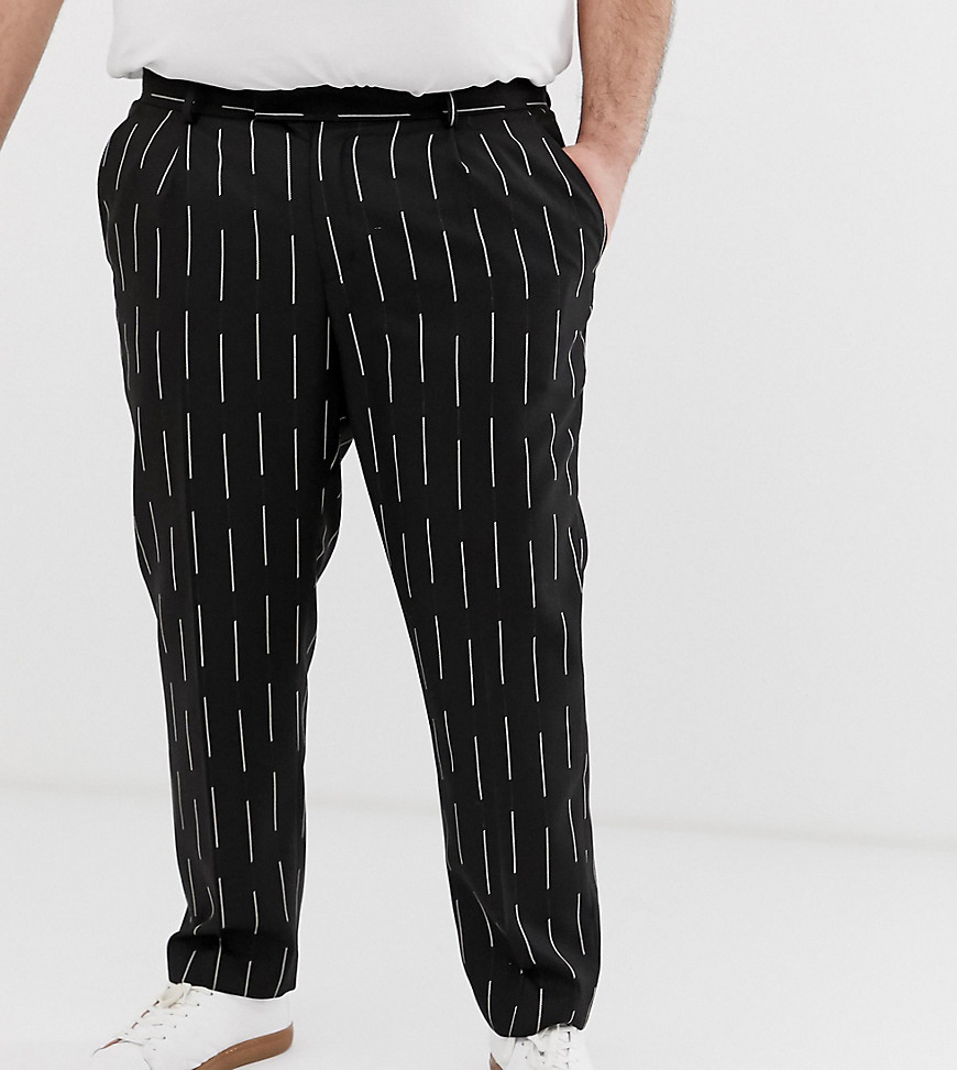 Sorte ankellange bukser med smal pasform og vandfaldsstriber fra ASOS DESIGN Plus