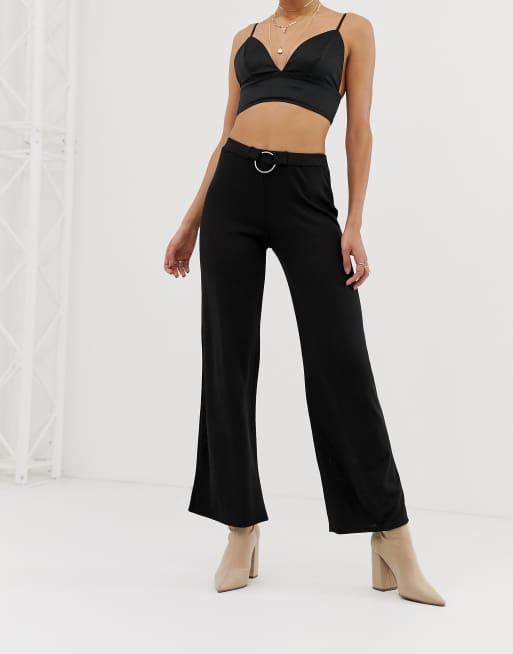 Sorte bukser med vide ben og ringdetalje fra Boohoo, 4 af 4