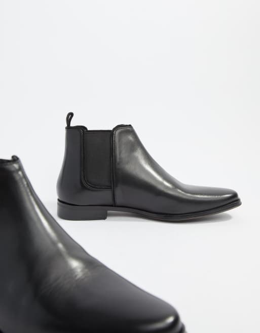 Sorte Chelsea-støvler i læder med sort sål i bred pasform fra ASOS DESIGN, 2 af 4