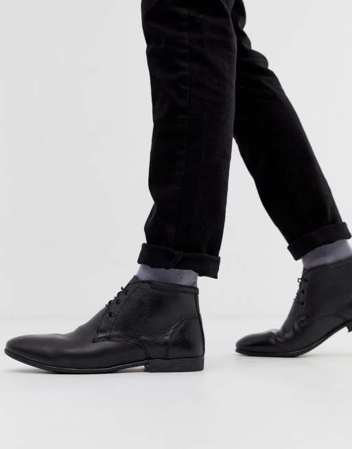 Sorte chukka boots i sort læder fra ASOS DESIGN