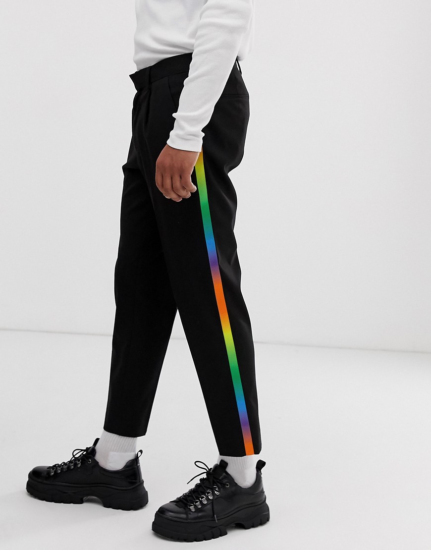 Sorte cropped smarte bukser med farverig ombre-sidestribe i smal pasform fra ASOS DESIGN