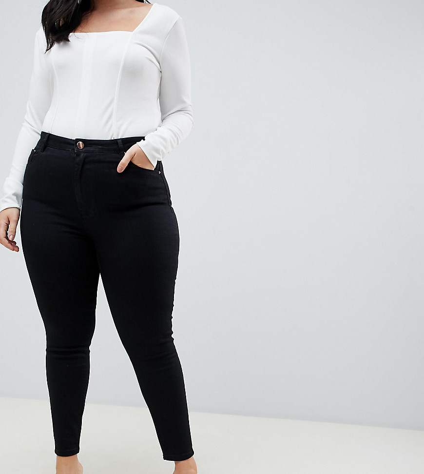 Sorte, højtaljede skinny jeans fra ASOS DESIGN Curve Ridley