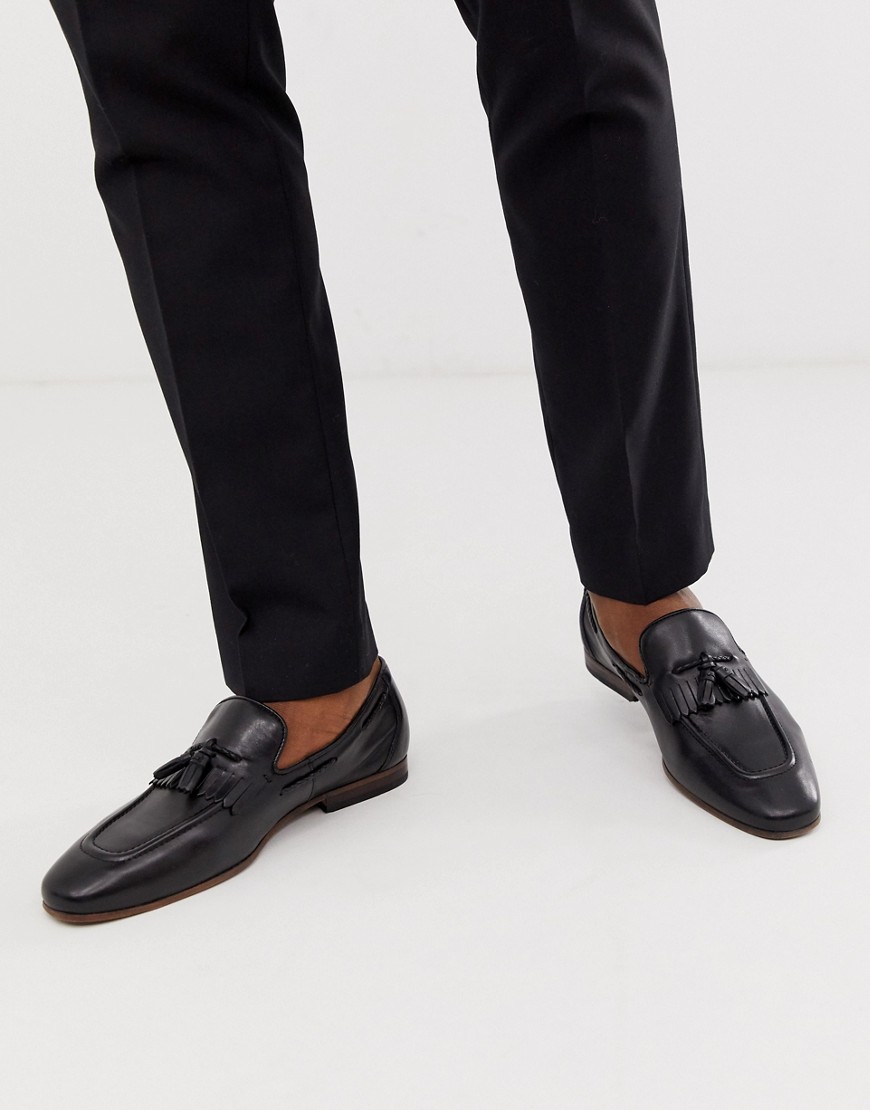 Sorte loafers i læder med frynser fra ASOS DESIGN