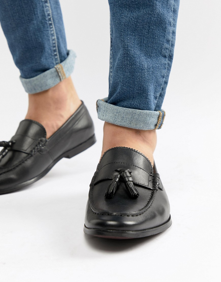 Sorte loafers i læder med kvast fra Walk London-Brun