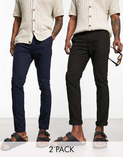 Sorte og mørkeblå skinny lærredsbukser i pakke med  2 fra ASOS DESIGN 