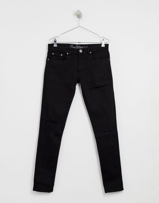 Sorte ripped jeans med skinny pasform fra Soul Star, 3 af 4