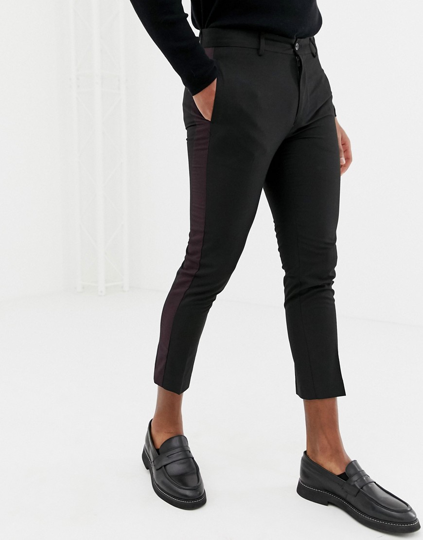 Sorte, smarte bukser med sidestribe fra New Look