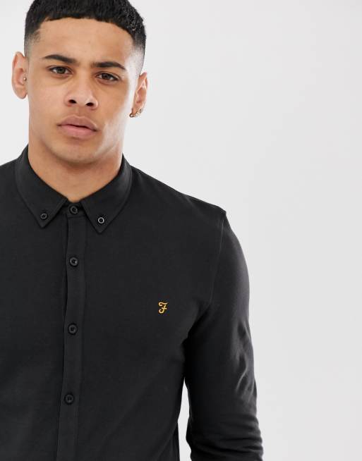 Sort  Kompis skjorte i piquéjersey med smal pasform fra Farah - KUN HOS ASOS, 3 af 4