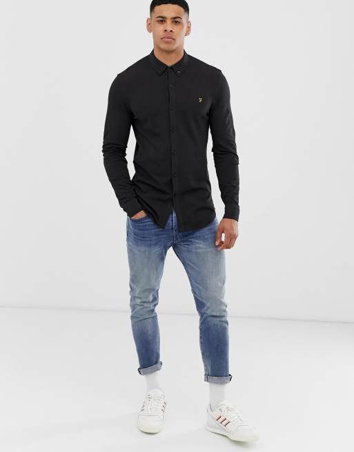 Sort  Kompis skjorte i piquéjersey med smal pasform fra Farah - KUN HOS ASOS, 4 af 4