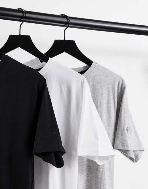 Soul Star 3 pack longline t-shirts in black white & light grey, 2 of 4
