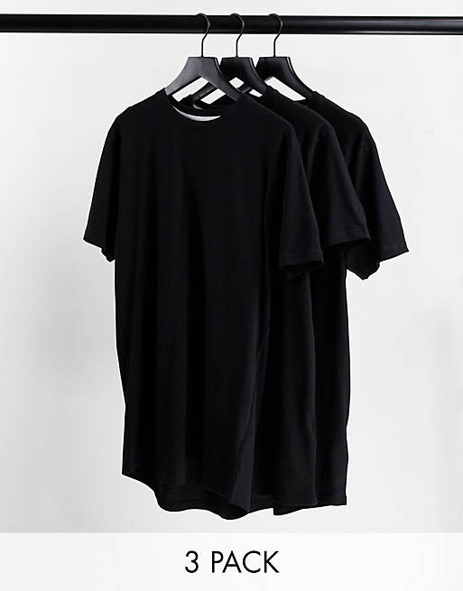 Soul Star 3 pack longline t-shirts in black