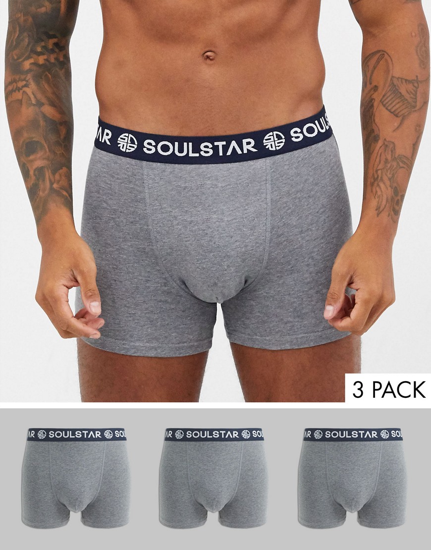 Soul Star 3 pack organic boxer briefs in gray with contrast waist-Grey