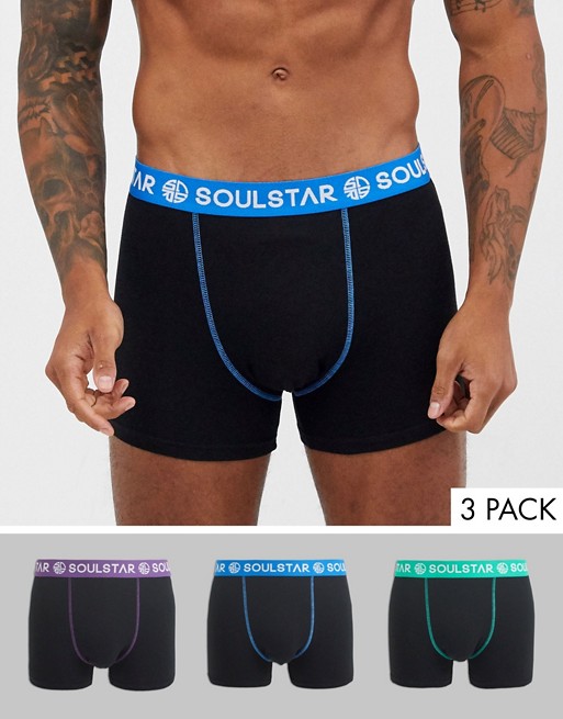 Soul Star 3 pack organic trunks in black with contrast waist