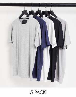 Soul Star 5 pack t-shirts in black, white, navy, grey, stone - ASOS Price Checker
