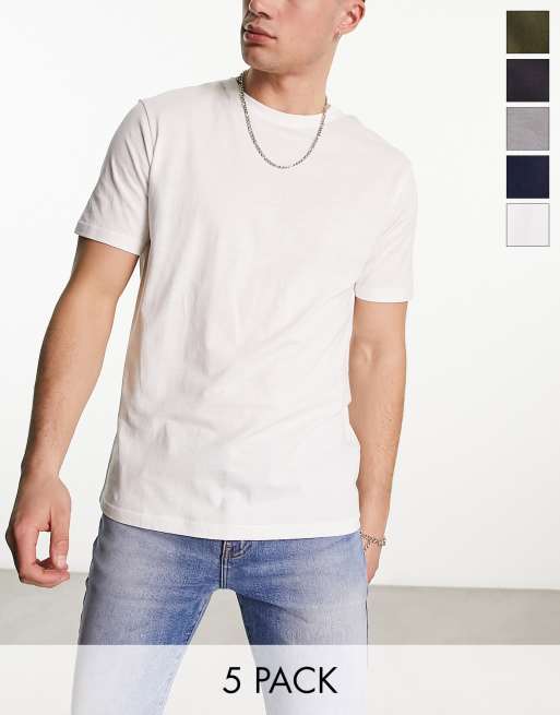 Soul Star 5 pack t-shirts in navy, grey, khaki, white, charcoal