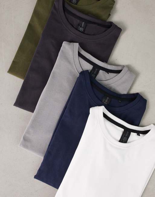 Topman 7 pack classic t-shirt in black, white, navy, charcoal, sage, stone  and blue