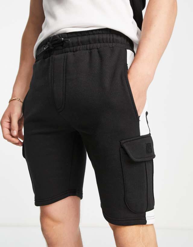 Soul Star cargo panel jersey shorts in black