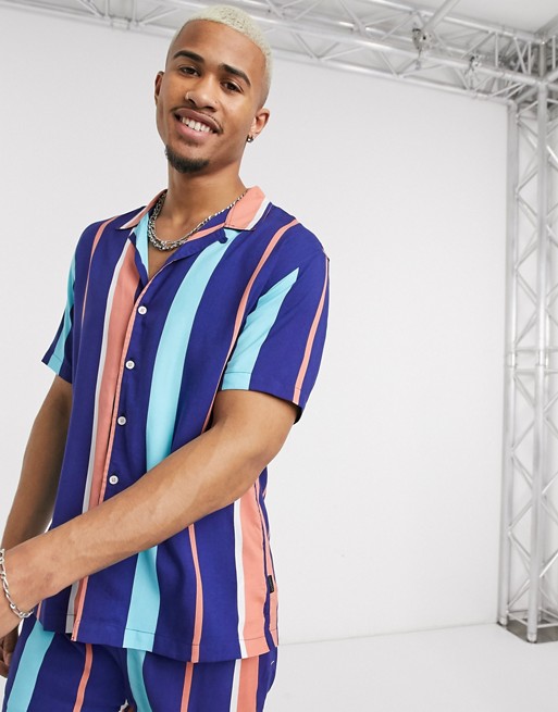 Soul Star co-ord stripe short sleeve shirt
