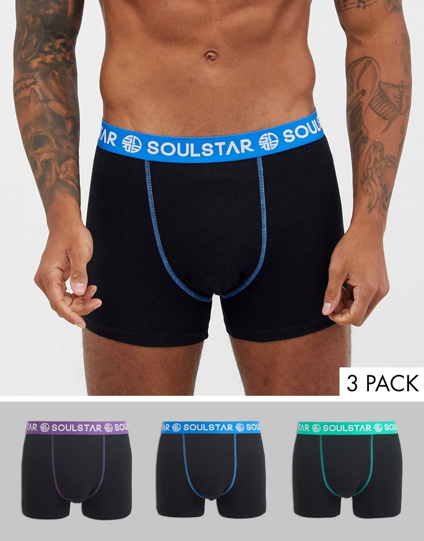 Soul Star - Confezione da 3 boxer aderenti in tessuto organico nero con fascia a contrasto
