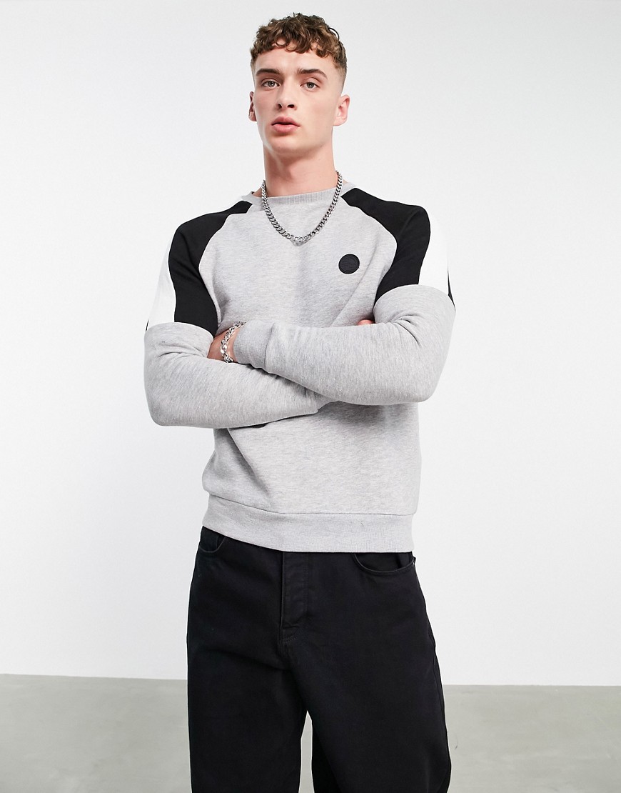 Soul Star cut & sew coordinating sweatshirt in light gray-Grey