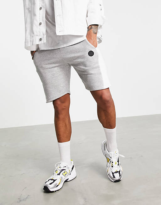 Soul Star cut & sew shorts co-ord in light grey