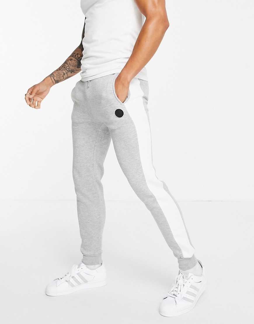 Soul Star cut & sew sweatpants set in light gray-Grey