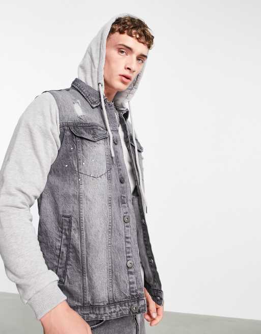 Grey hoodie sale jean jacket