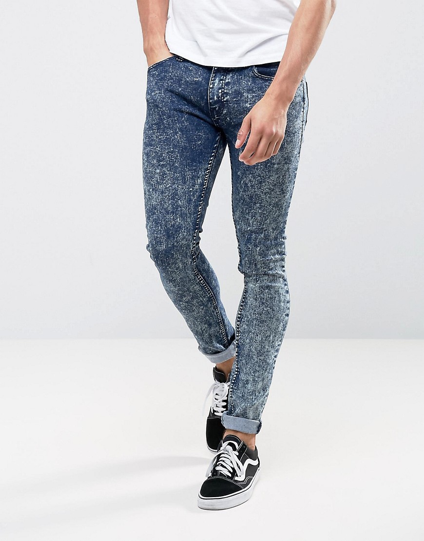 Soul Star DEO jeans med smal pasform i marmor-design-Blå