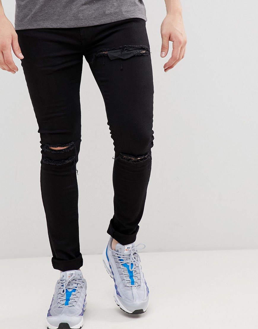 Soul Star – DEO – Svarta stretchiga jeans med slitna detaljer
