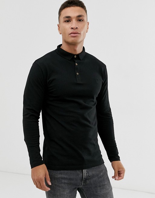 Soul Star fitted jersey long sleeve polo in black
