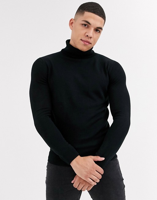 Soul Star fitted roll neck in black