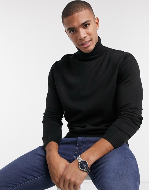 Soul Star fitted roll neck in black